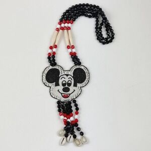 Vintage Native American Style Beaded Mickey Mouse Necklace 18" Souvenir